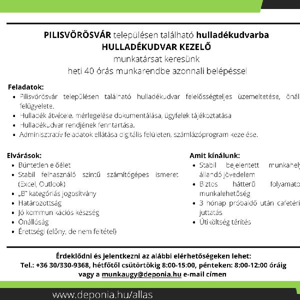 Álláslehetőség Pilisvörösváron