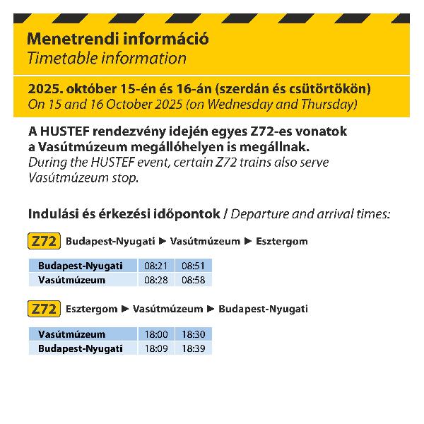 Menetrendi változás a HUSTEF rendezvény idején